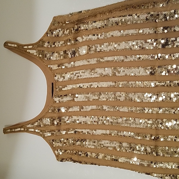 Gold Metallic Sequin and Silk Above Knee Shift Dress Party Dance Prom Sz 2 EUC - Picture 6 of 14